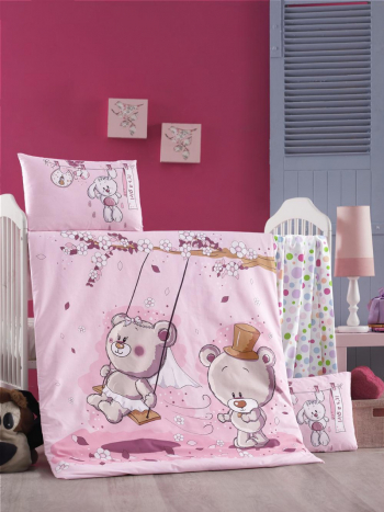 Lenjerie pat baby bumbac Mally Kids Pink Dream 