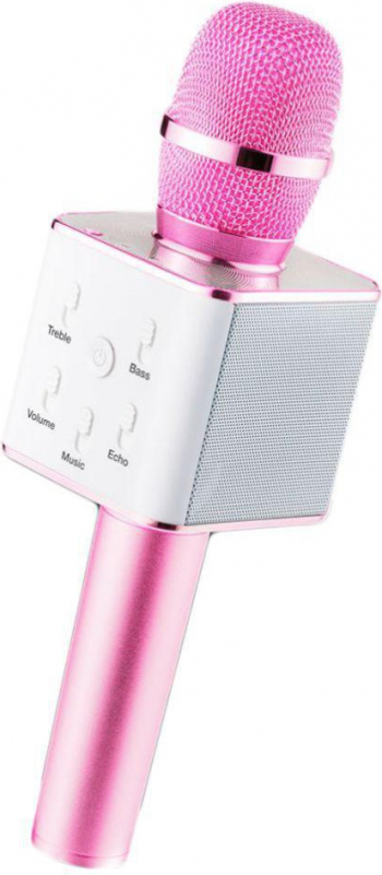 Microfon party 2 difuzoare bluetooth cititor stick card karaoke style roz