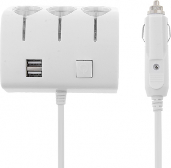 Priza Bricheta Auto Cu 3 Iesiri + 2 USB-uri Pentru Alimentare Dispozitive Alb 