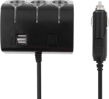 Priza Bricheta Auto Cu 3 Iesiri + 2 USB-uri Pentru Alimentare Dispozitive Negru 