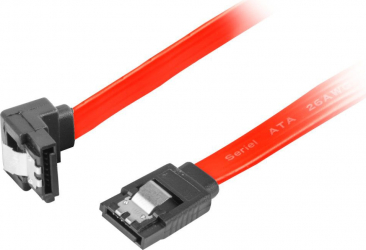 Cablu de date SATA II mama in unghi de 90 grade la SATA II mama drept 70 cm Lanberg 3 Gb/s cleme metalice rosu 