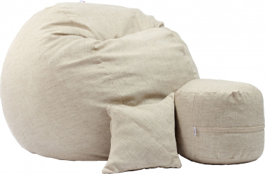Fotoliu Set King Size + Otoman + Perna decorativa - Beige Brulee Gama Premium Rustic umplut cu fulgi de burete memory mix 