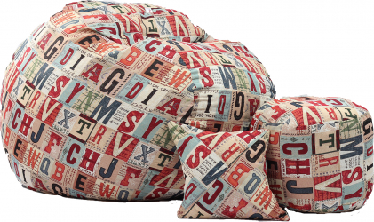 Set Fotoliu King Size + Otoman + Perna decorativa - Scrabble Gama Premium Rustic High umplut cu fulgi de burete memory mix 