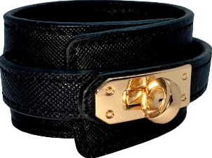Bratara dama din piele neagra cu accente metalice aurii 22 5 cm 