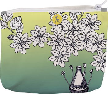 Portofel tip Pouch Handmade Original Mulewear Botanic Flori Albe White Blessing Multicolor Medium 22x19 cm 