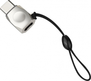 Adaptor USB tip C tata la microUSB mama HOCO UA8 carcasa aliaj de zinc cu snur elastic argintiu
