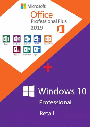 Windows 10 Pro Retail + Office 2019 Pro Plus Retail Permanenta persoane fizice si juridice 