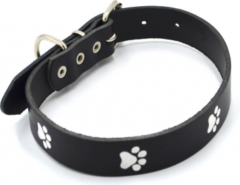 Zgarda caini talie mica piele neagra ornamentata labute albe latime 2 cm lungime 43 cm 