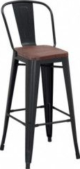 Scaun metalic bar RAKI ANTIQUE 46x44x117 5cm BLACK MATTE sezut lemn 