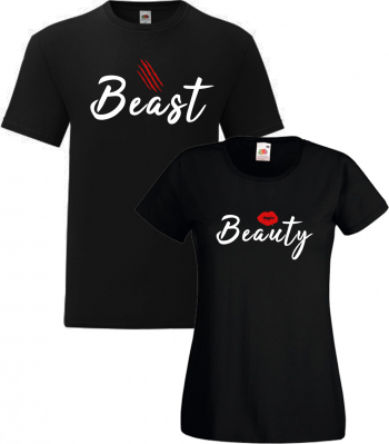 Set tricouri cuplu Beauty and the Beast negru L+S 