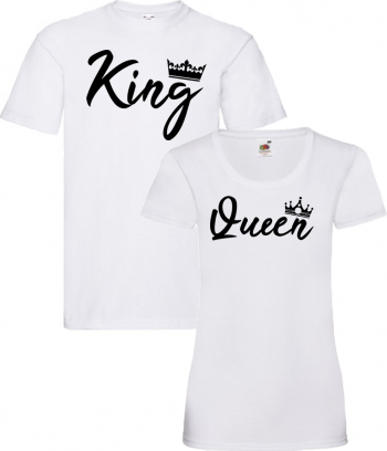 Set tricouri cuplu King and Queen alb/alb L+XS