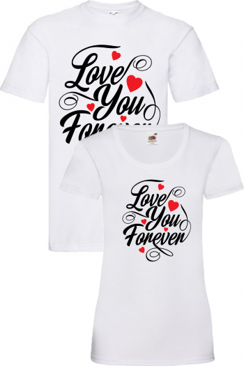 Set tricouri cuplu Love you Forever alb L+S 