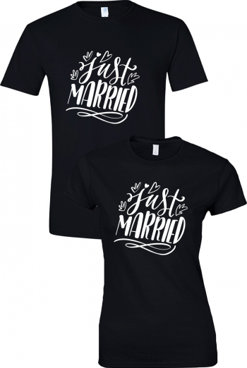 Set tricouri personalizate cuplu Just MaRRied Negru/Alb L/S 