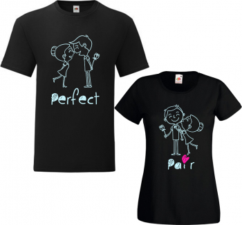 Set tricouri personalizate cuplu Perfect Pair negru M+M 