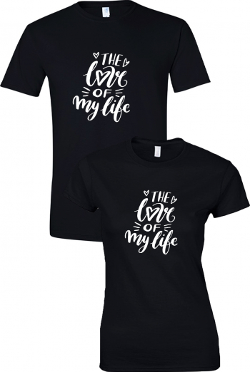 Set tricouri personalizate cuplu The love of my life Negru L/S 