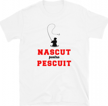 Tricou barbati personalizat Nascut pentru Pescuit alb XL 