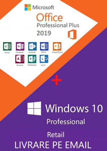 Windows 10 Pro Retail + Office 2019 Pro Plus Activare Permanenta pers fizice si juridice 