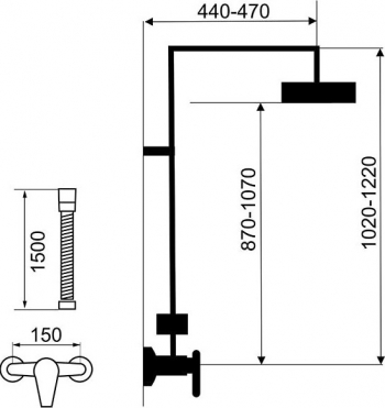 Set dus para + furtun + cap dus + bara 1 functie 1.5 m 