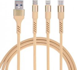 Cablu de incarcare 3 in 1 Lightning micro USB Type-C iPhone Samsung Huawei Nokia Galben BBL831