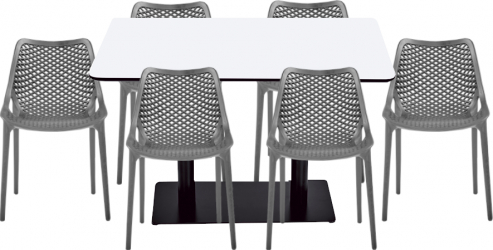 Set mobilier dining bucatarie RAKI masa dreptunghiulara cu blat MDF melaminat 120x80x75cm cu 6 scaune LONDON AIR gri 