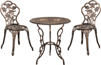 Set Mobilier Gradina Bistro Dina Masa Rotunda 60x67cm si 2 Scaune 42x83cm din Metal Culoare Bronz 