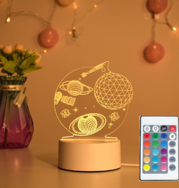 Lampa De Veghe 3D LED Planete si stele 16 Culori schimbare culoare prin telecomanda