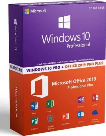 Windows 10 Pro + Office Pro Plus 2019 - Licente Permanente Retail - 32/64 bit + video / asistenta