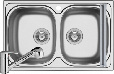 Pachet 3in1 Pyramis Aurora baterie si ROLL UP 790x500mm 2 cuve adancime 150mm pipa cu dus finisaj inox lucios 