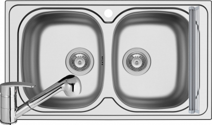 Pachet 3in1 Pyramis Aurora baterie si ROLL UP 860x500mm 2 cuve adancime 150mm pipa cu dus finisaj inox lucios 