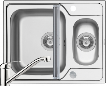 Pachet 3in1 Pyramis Fedra baterie si ROLL UP 620x500mm 2 cuve adancime 180mm pipa standard finisaj inox lucios 