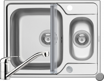 Pachet 3in1 Pyramis Fedra baterie si ROLL UP 620x500mm 2 cuve adancime 180mm pipa standard finisaj inox texturat 