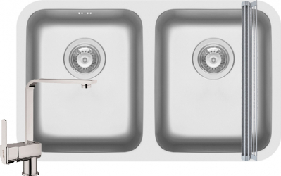 Pachet 3in1 Pyramis Relia baterie si ROLL UP 740x450mm adancime 180mm pipa inalta dreapta finisaj inox lucios 