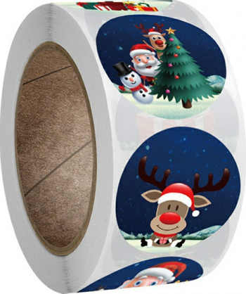 Rola 500 etichete autocolante cu motive de Craciun pentru decorare sigilare handmade multicolor SHO2014 