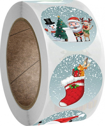 Rola 500 etichete autocolante cu motive de Craciun pentru decorare sigilare handmade multicolor SHO2015 