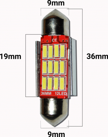Set 2 x Bec LED 4012 SOFIT 36mm 12LED 12V ALB 