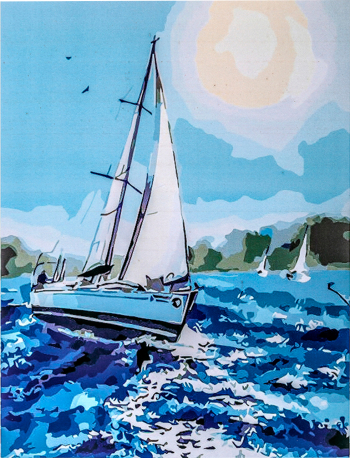 Set pictura pe numere cu sasiu Barca pe mare 40x50 cm