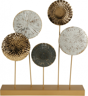 Decoratiune de masa din metal auriu bijuterie alba si gri 