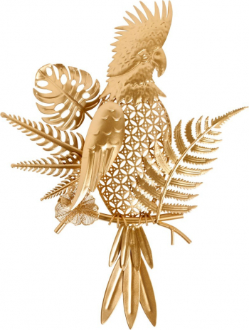 Decoratiune de perete model papagal din metal auriu 