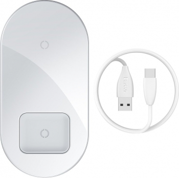Incarcator wireless Qi Baseus 2in1 pentru smartphone-uri si AirPods 15W Culoare alb 