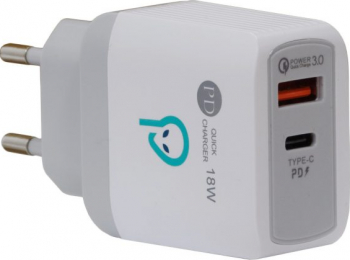Incarcator Retea Spacer SPAR-DUOQ-01 Quick Charge 18W USB Type-C USB Alb 