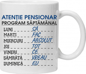 Cana inscriptionata cu textul Atentie Pensionar CRD PRINT 