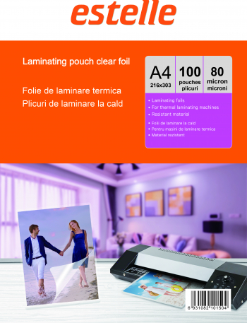 Folie de laminare A4 216 x 303 mm transparenta lucioasa clear glossy - pachet 100 plicuri-buzunare pentru laminare calda 