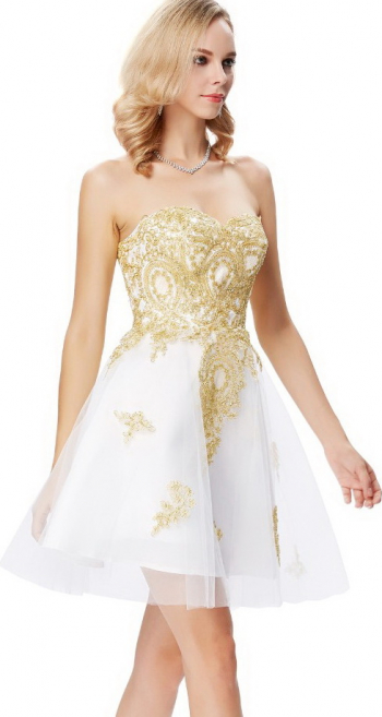 Rochie alba cu broderie aurie RK34 marimea 38 M 