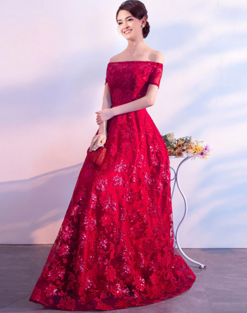 Rochie bordo cu borderie florala din paiete marimea 42 XL 