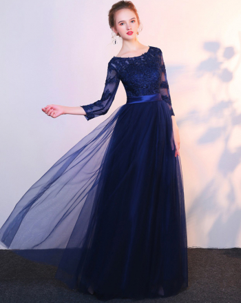 Rochie de ocazie bleumarin cu maneca marimea 42 XL 