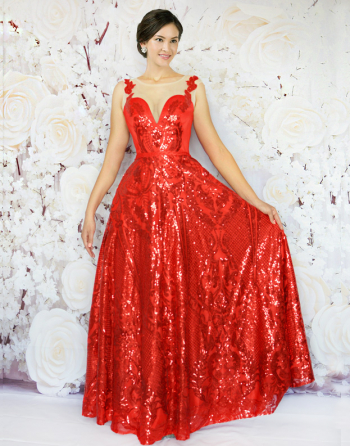 Rochie rosie Oriental Glamoure marimea 36 S 