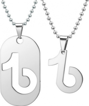Set lant si pandantiv TikTok pentru cupluri stainless steel argintiu-argintiu