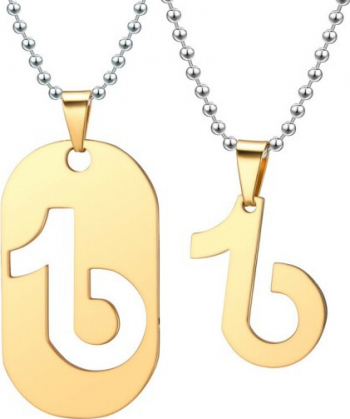 Set lant si pandantiv TikTok pentru cupluri stainless steel argintiu-auriu