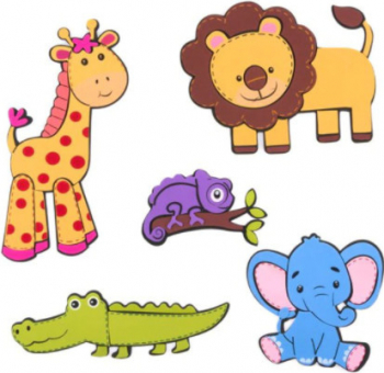 Set decoratiune de perete pentru camera copilului model Animale salbatice 5 animalute Multicolor SHO2253 