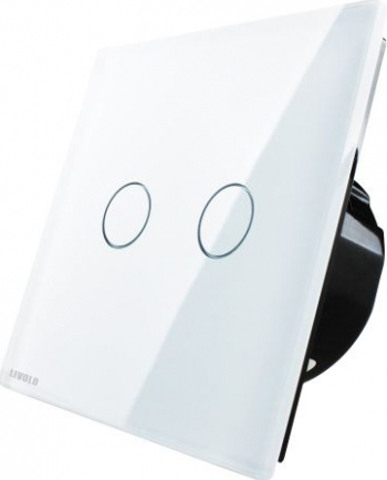 Intrerupator touch dublu WI-FI cu panou de sticla alb 86 x 86 x 35 mm 